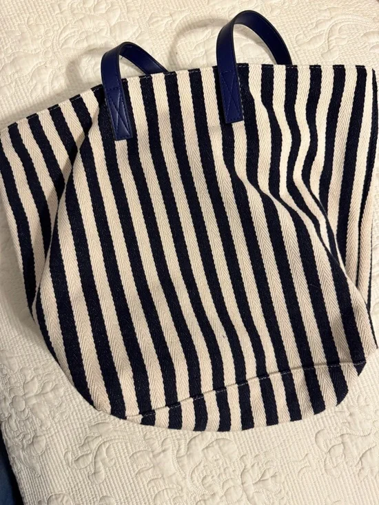 Barnes & Noble Striped Canvas Tote Bag - Navy & Cream Coastal Book Tote - Picture 7 of 8